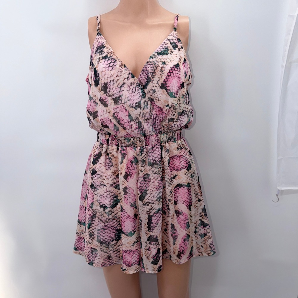 Show Me Your Mumu Medium Olympia Romper Pink Snakeskin Boho Chic Festival Style